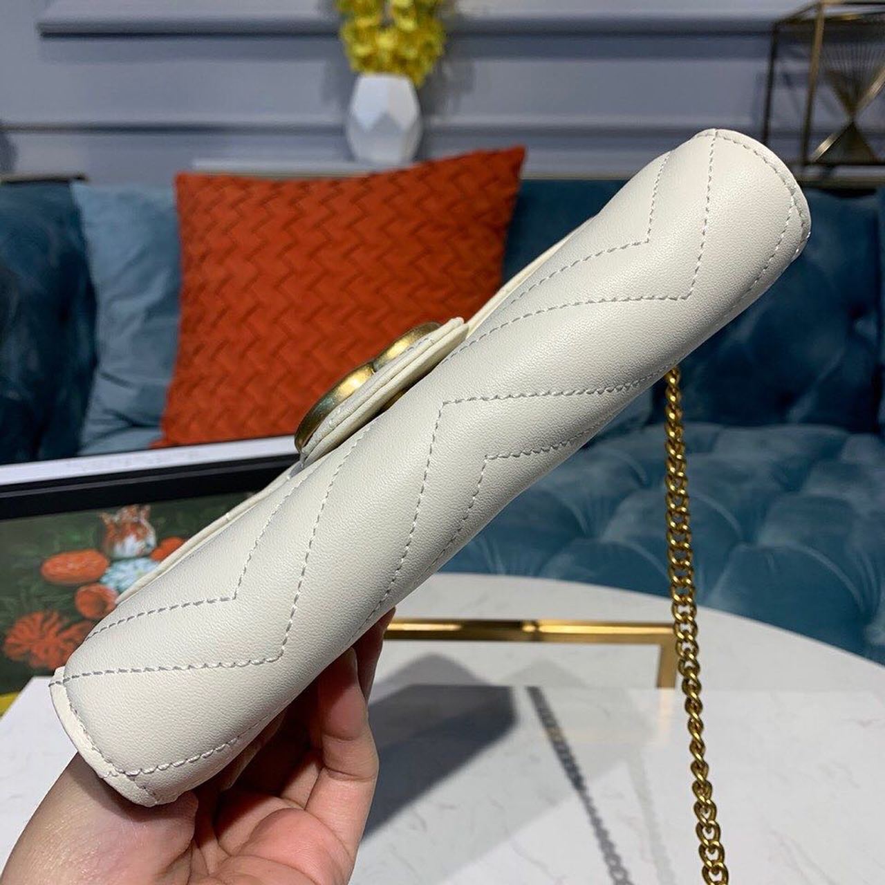 gg Marmont Matelassé Mini Bag White Matelassé For Women 8in/20cm gg 474575 DTD5N 9022