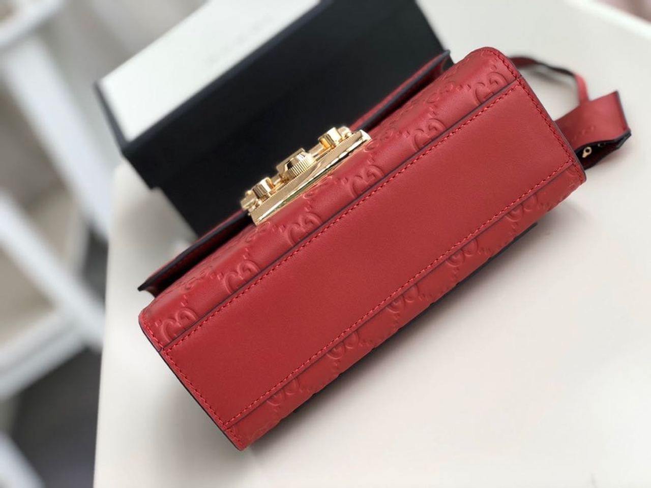 gg Padlock Small gg Signature Shoulder Bag Red ggssima For Women 7.9in/20cm gg 409487