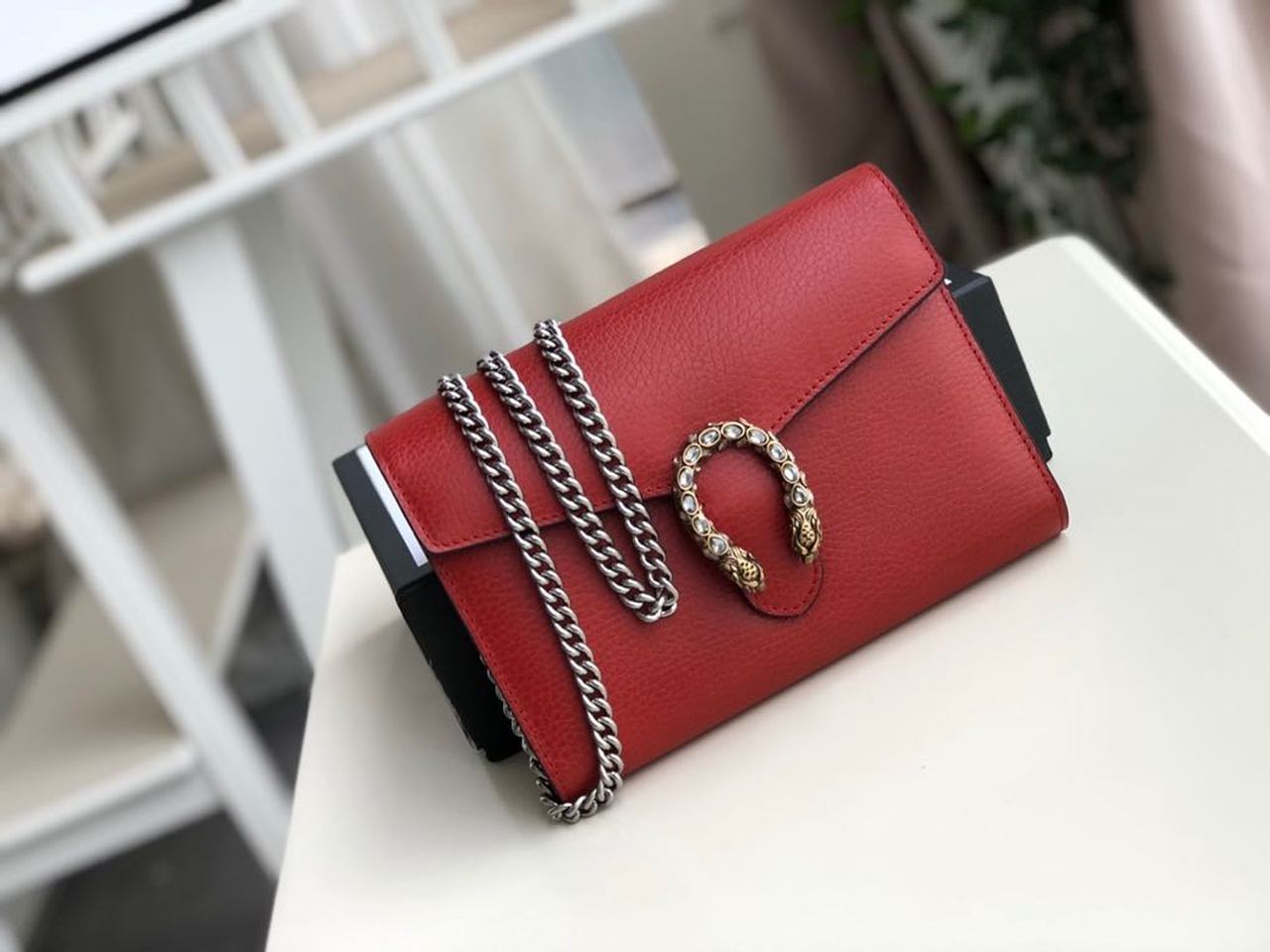 gg Dionysus Mini Chain Bag Hibiscus Red Metal-Free Tanned For Women 8in/20cm gg 401231 CAOGX 8990