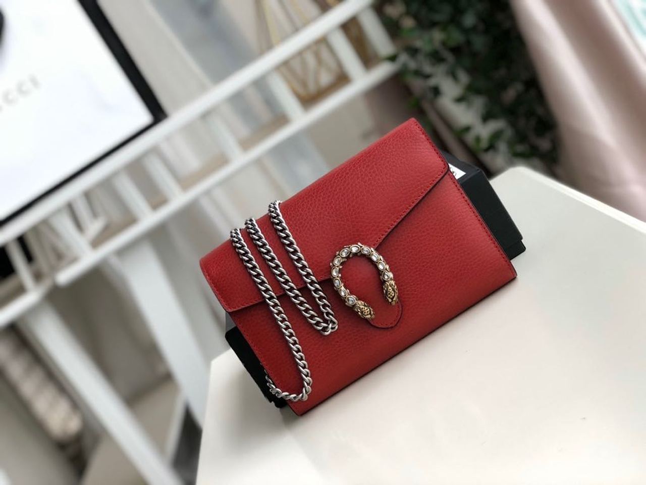 gg Dionysus Mini Chain Bag Hibiscus Red Metal-Free Tanned For Women 8in/20cm gg 401231 CAOGX 8990