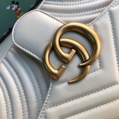 gg Marmont Small Matelassé Shoulder Bag White Matelassé Chevron For Women 10in/26cm 443497 DTDIT 9022