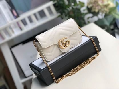 gg Marmont Matelassé Super Mini Bag White Matelassé Chevron For Women 6.2in/16.5cm gg 476433 DTDCT 9022
