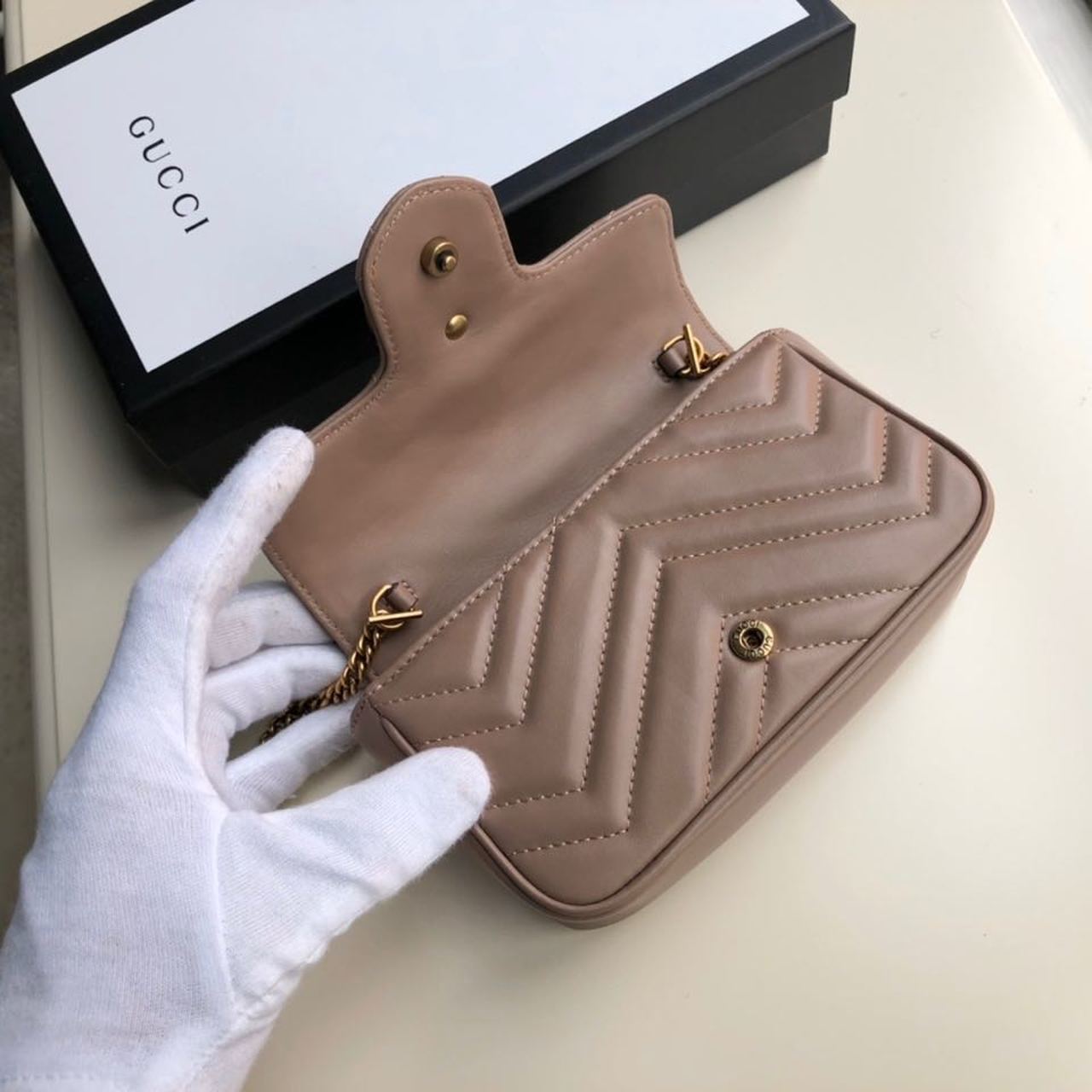 gg Marmont Matelassé Super Mini Bag Beige Matelassé Chevron For Women 6.2in/16.5cm gg