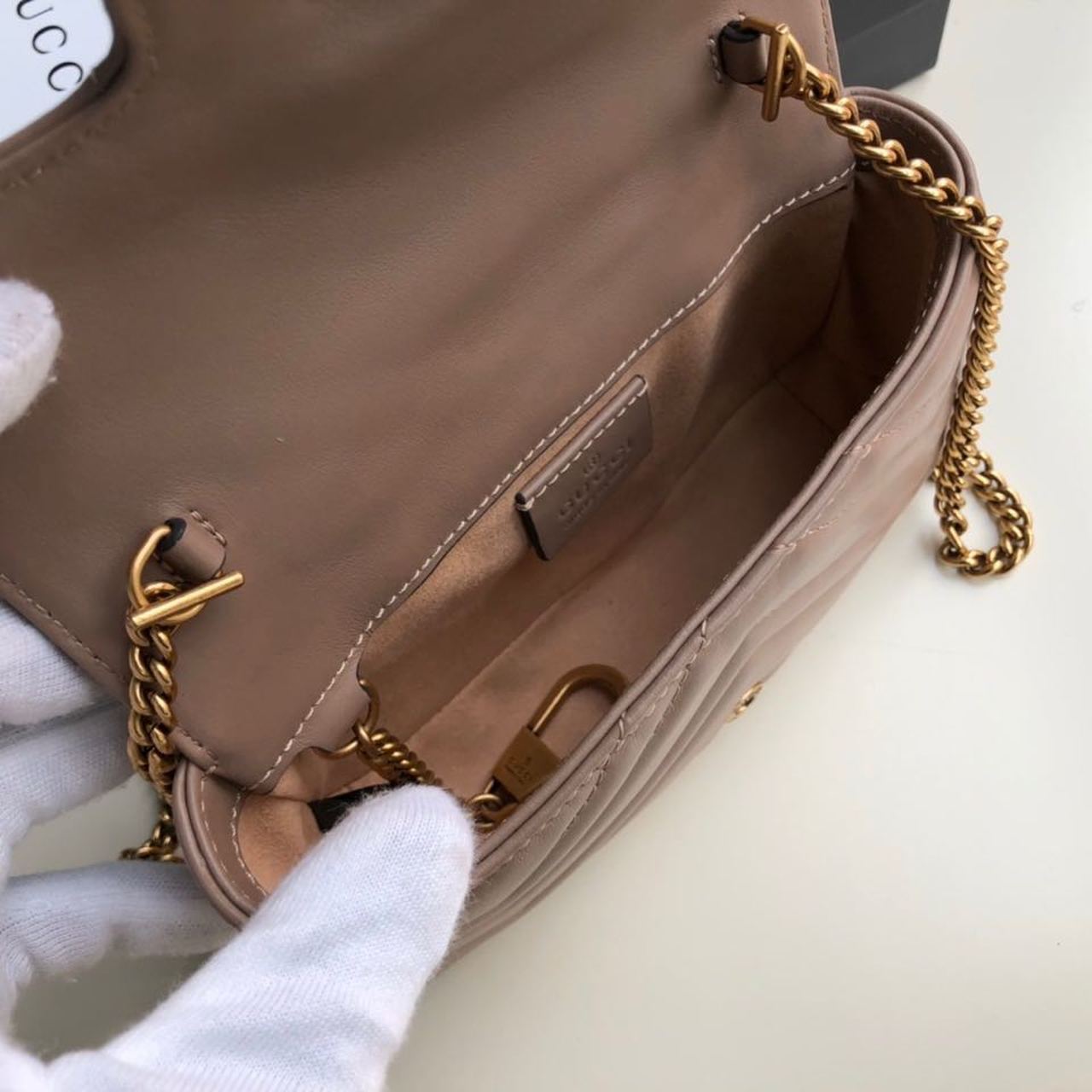 gg Marmont Matelassé Super Mini Bag Beige Matelassé Chevron For Women 6.2in/16.5cm gg