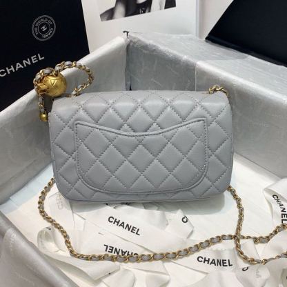 ChanelFlap Bag With ChanelBall On Strap Grey For Women, Women&#8217;s Handbags, Shoulder And Crossbody Bags 7.8in/20cm AS1787