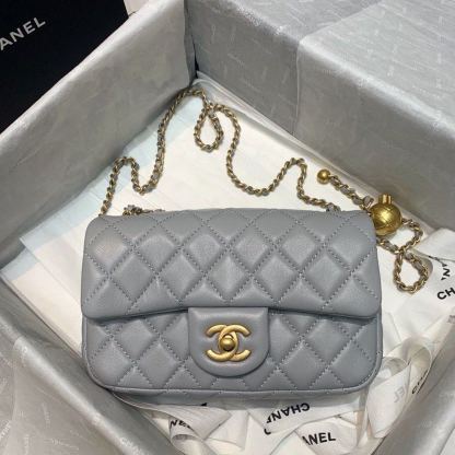 ChanelFlap Bag With ChanelBall On Strap Grey For Women, Women&#8217;s Handbags, Shoulder And Crossbody Bags 7.8in/20cm AS1787