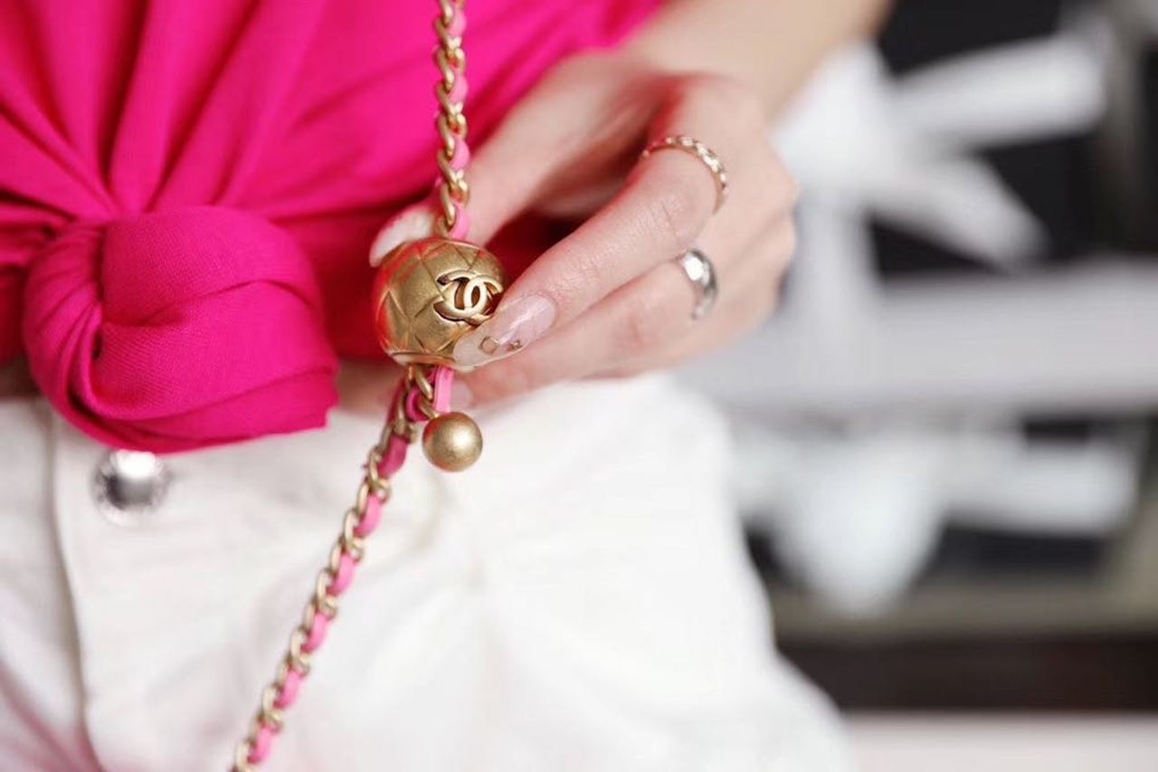 Chanel Classic Flap With Charm Chain With Chanel Ball On Strap Bag 20cm Gold Toned Hardware Lambskin Leather Spring/Summer Collection, Pink
