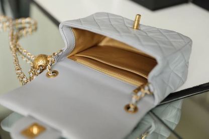 ChanelMini Flap Bag With ChanelBall On Strap Grey For Women, Women&#8217;s Handbags, Shoulder And Crossbody Bags 6.7in/17cm AS1786