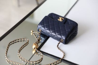 ChanelMini Flap Bag With ChanelBall On Strap Navy Blue For Women, Women&#8217;s Handbags, Shoulder And Crossbody Bags 6.7in/17cm AS1786