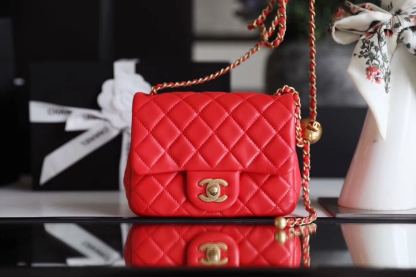 ChanelMini Flap Bag With ChanelBall On Strap Red For Women, Women&#8217;s Handbags, Shoulder And Crossbody Bags 6.7in/17cm AS1786