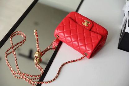 ChanelMini Flap Bag With ChanelBall On Strap Red For Women, Women&#8217;s Handbags, Shoulder And Crossbody Bags 6.7in/17cm AS1786