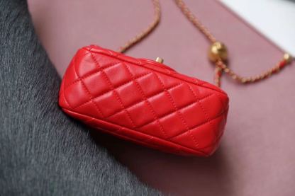 ChanelMini Flap Bag With ChanelBall On Strap Red For Women, Women&#8217;s Handbags, Shoulder And Crossbody Bags 6.7in/17cm AS1786