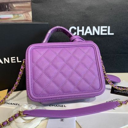 Chanel Filigree Vanity Case Bag 18cm Gold Toned Hardware Caviar Leather Spring/Summer Act 1 Collection, Purple