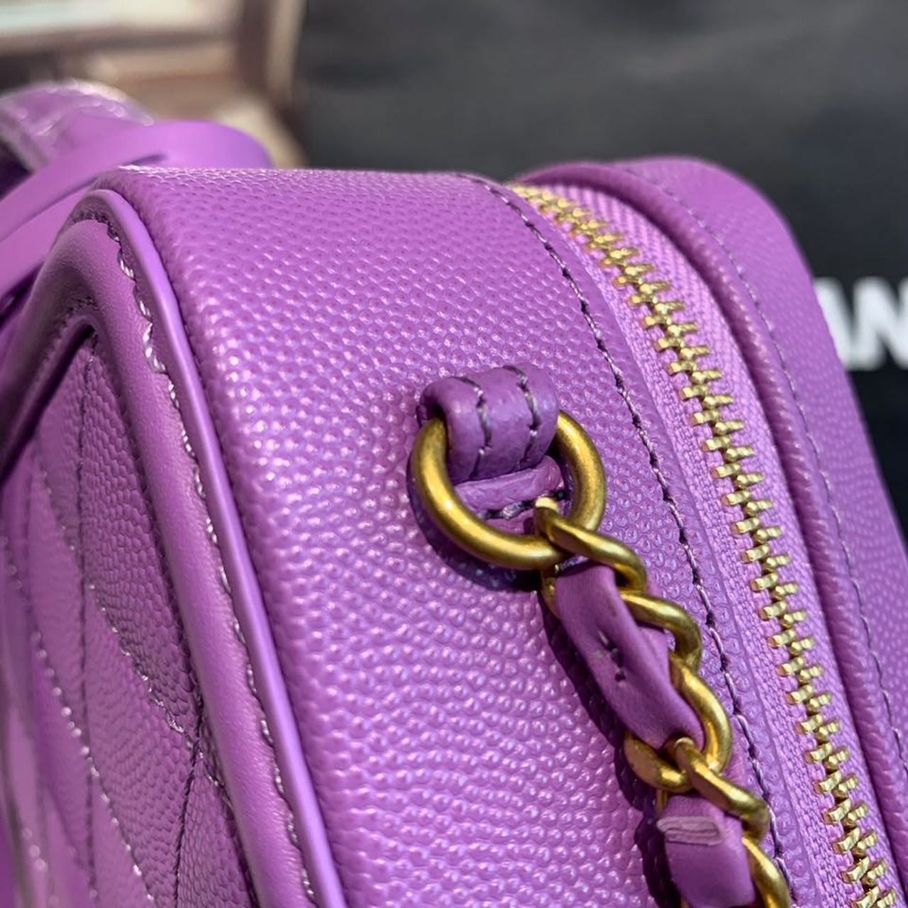 Chanel Filigree Vanity Case Bag 18cm Gold Toned Hardware Caviar Leather Spring/Summer Act 1 Collection, Purple