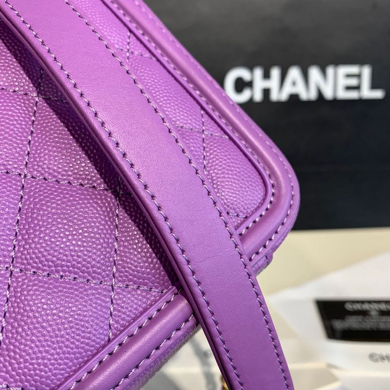 Chanel Filigree Vanity Case Bag 18cm Gold Toned Hardware Caviar Leather Spring/Summer Act 1 Collection, Purple