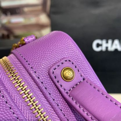 Chanel Filigree Vanity Case Bag 18cm Gold Toned Hardware Caviar Leather Spring/Summer Act 1 Collection, Purple