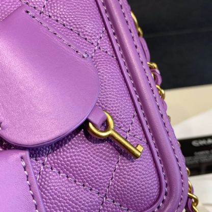 Chanel Filigree Vanity Case Bag 18cm Gold Toned Hardware Caviar Leather Spring/Summer Act 1 Collection, Purple