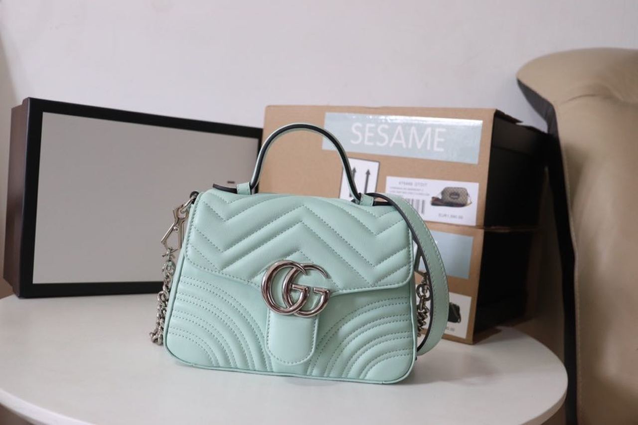 gg Marmont Mini Top Handle Bag Mint Green For Women 8.3in/21cm gg