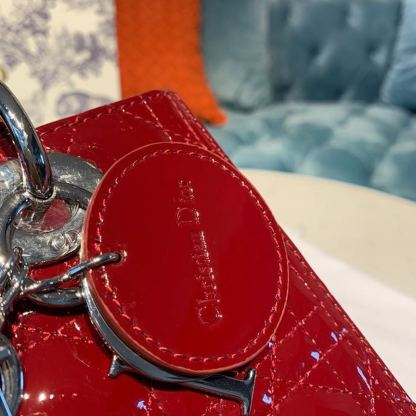DI Medium Lady Bag With Chain Silver Hardware Burgundy Women’s Handbags 24cm/9in CD