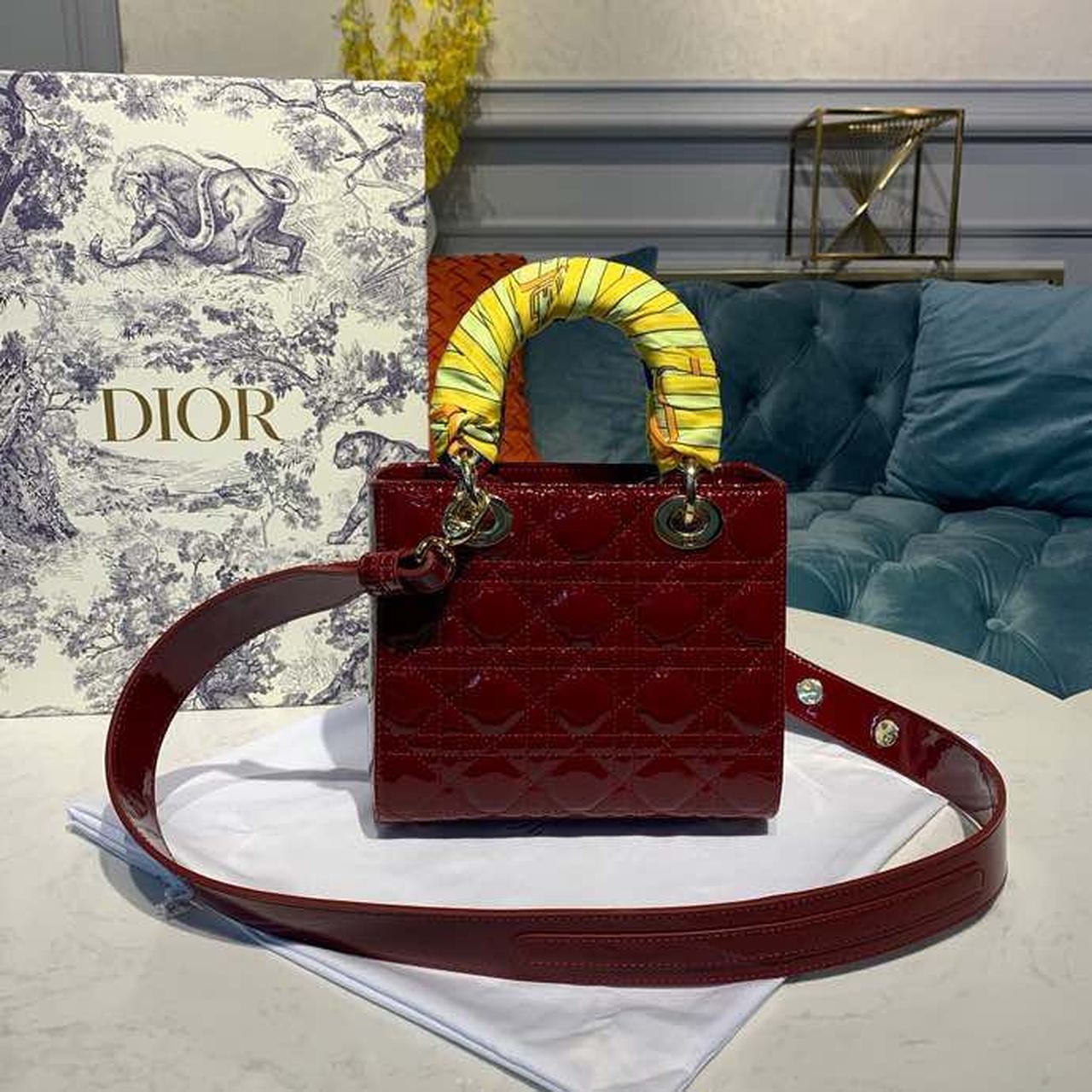 DI Small Lady Bag with Chain Gold Toned Hardware Burgundy For Women 20cm/8in CD M0538OWCB_M323
