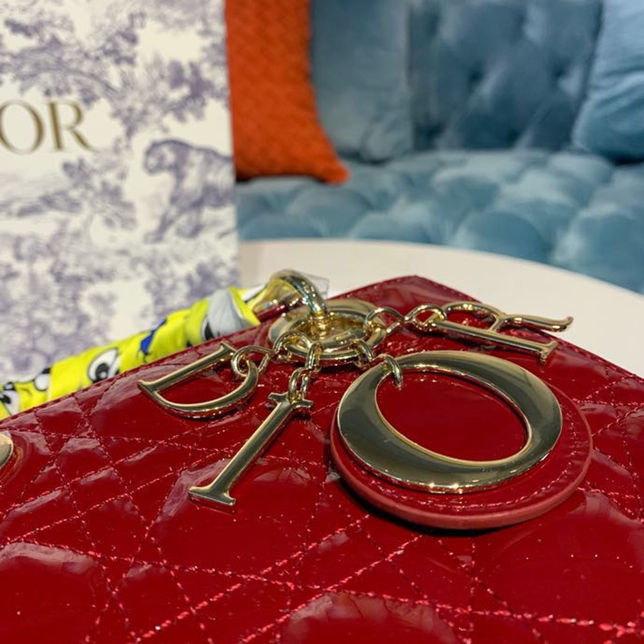 DI Small Lady Bag with Chain Gold Toned Hardware Burgundy For Women 20cm/8in CD M0538OWCB_M323