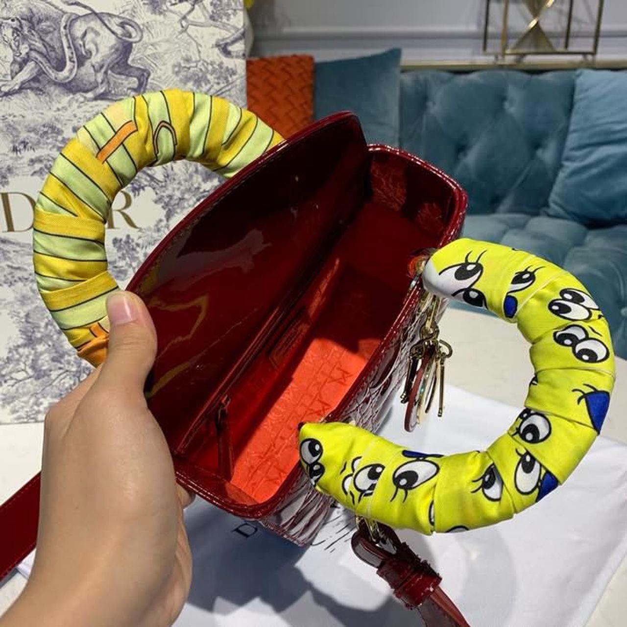 DI Small Lady Bag with Chain Gold Toned Hardware Burgundy For Women 20cm/8in CD M0538OWCB_M323