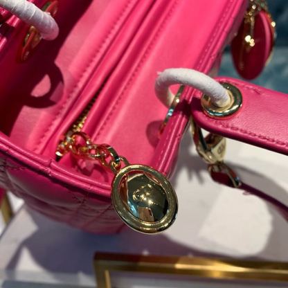 DI Medium Lady Bag Gold Toned Hardware Hot Pink For Women 9.5in/24cm CD