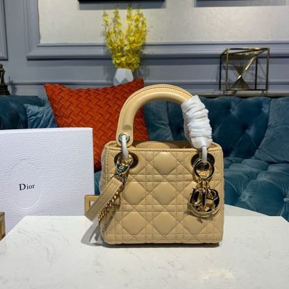 DI Mini Lady Bag with Chain Gold Toned Hardware Pale Yellow For Women 6.5in/17cm CD