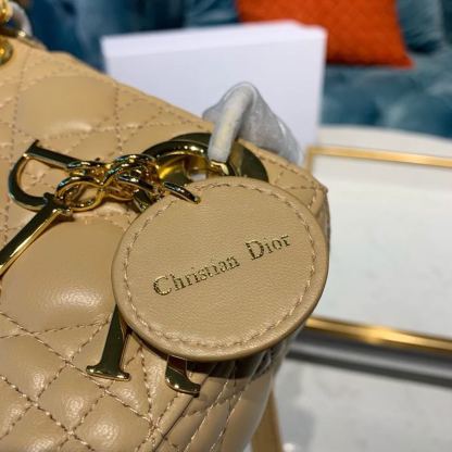 DI Mini Lady Bag with Chain Gold Toned Hardware Pale Yellow For Women 6.5in/17cm CD
