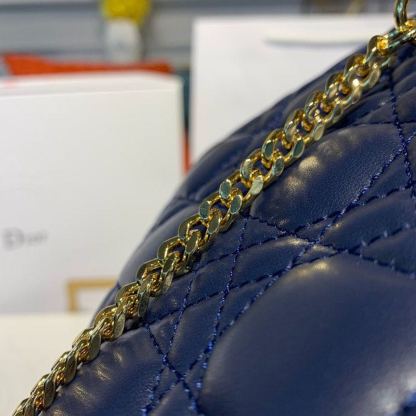 DI Mini Lady Bag with Chain Gold Toned Hardware Navy Blue For Women 6.5in/17cm CD