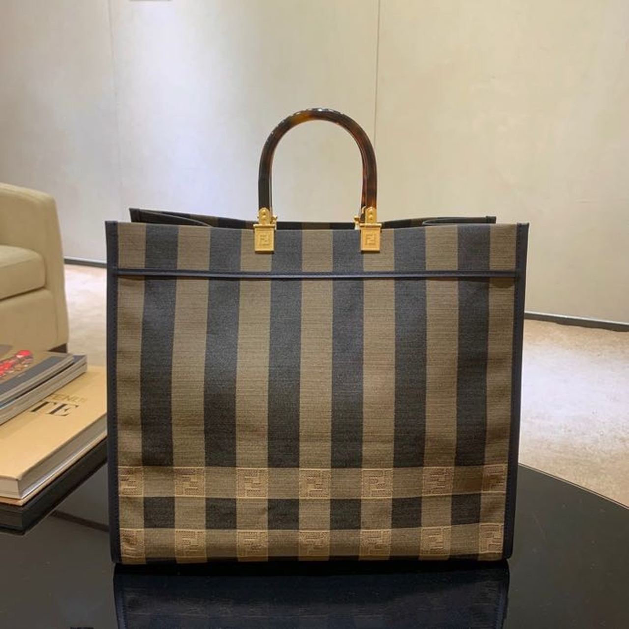 FI Sunshine Large Canvas Tote Bag Brown For Women, Women&#8217;s Handbags, Shoulder Bags 15.7in/40cm FF 8BH372ABVTF1BAH
