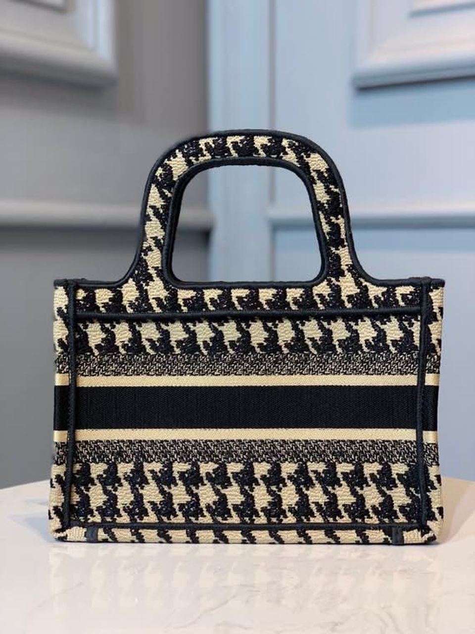 DI Mini Book Tote Bag Herringbone Embroidered Canvas For Women 22cm/9in CD