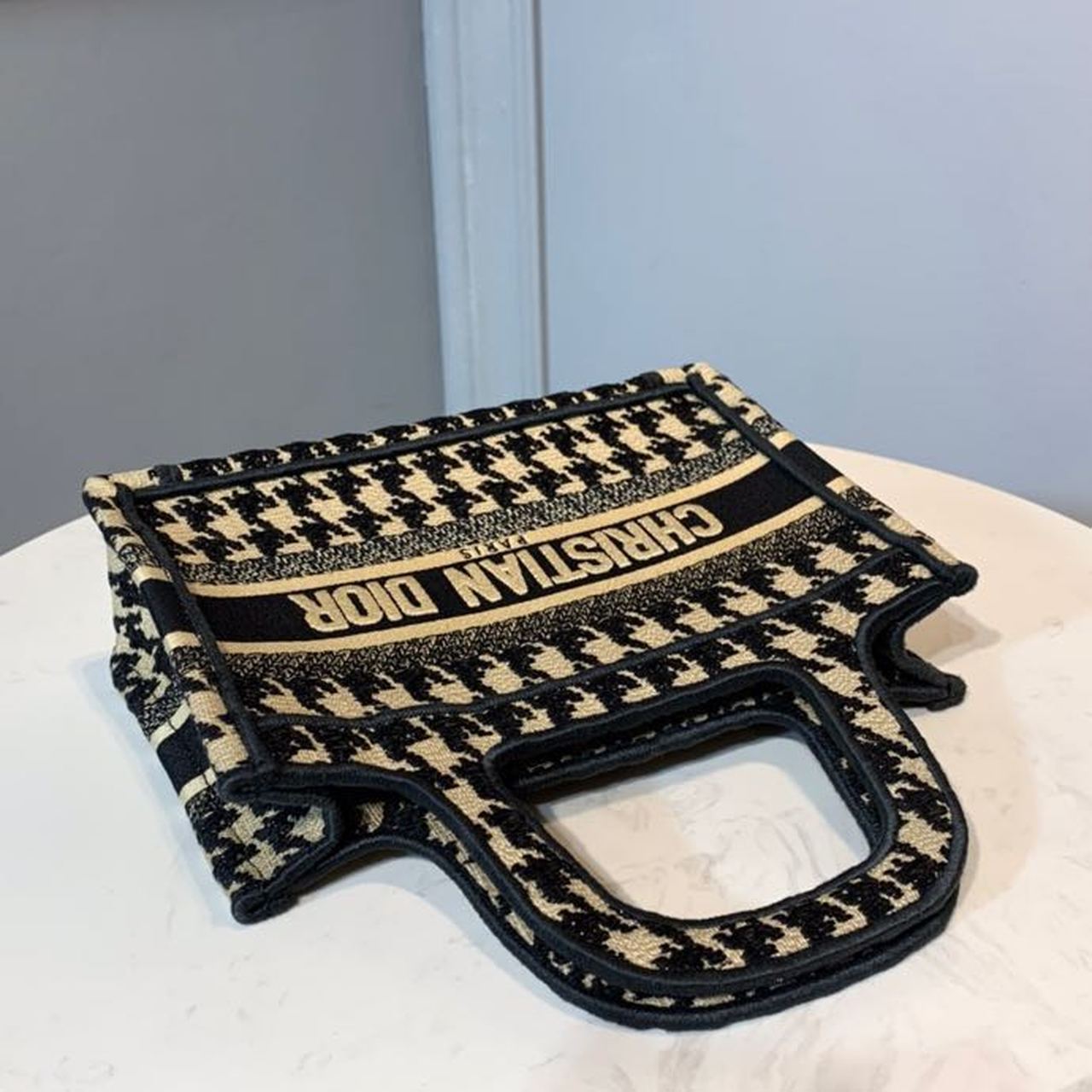 DI Mini Book Tote Bag Herringbone Embroidered Canvas For Women 22cm/9in CD