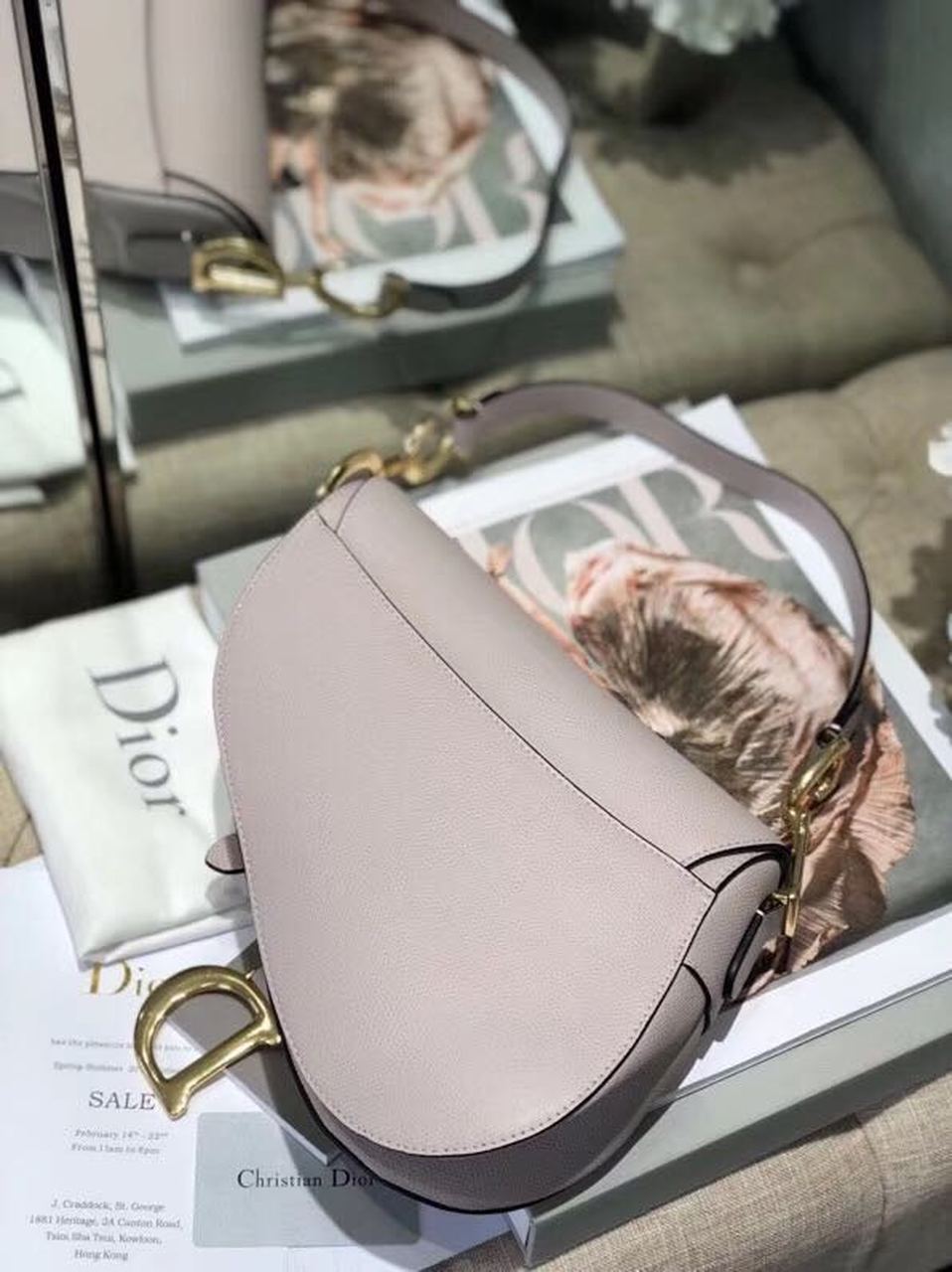 DI Saddle Bag Grained Canvas Light Pink For Women 19.5cm/7.6in CD