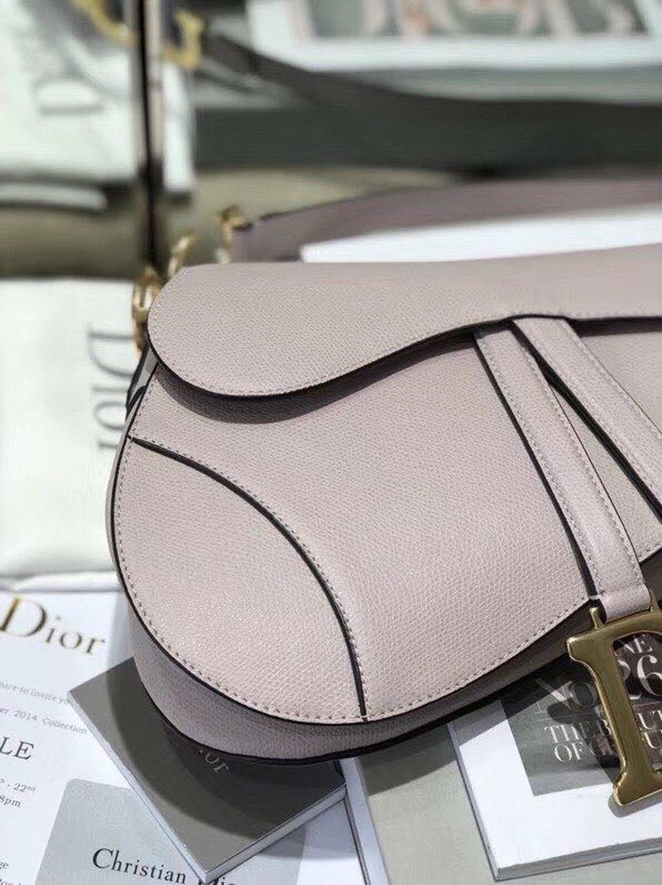 DI Saddle Bag Grained Canvas Light Pink For Women 19.5cm/7.6in CD