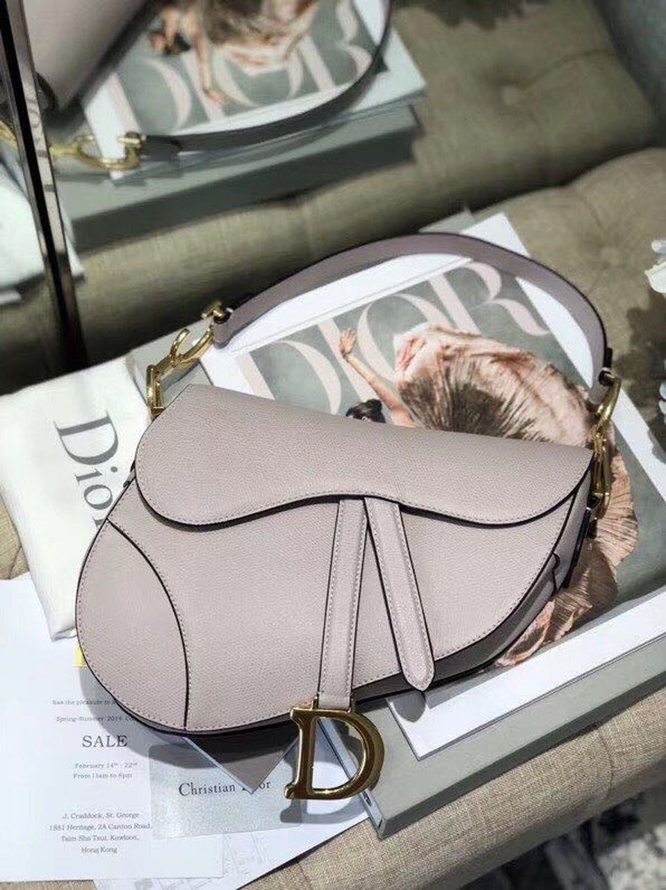 DI Saddle Bag Grained Canvas Light Pink For Women 19.5cm/7.6in CD