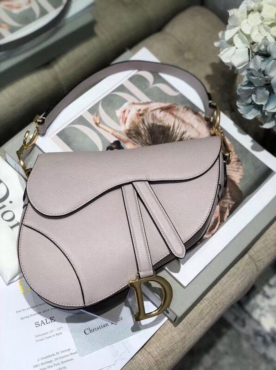 DI Saddle Bag Grained Canvas Light Pink For Women 19.5cm/7.6in CD