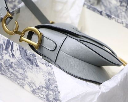DI Saddle Bag Light Blue Grained Gold Toned Hardware For Women 25cm/10in CD