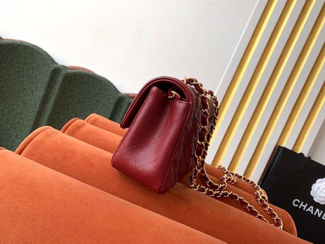 Chanel Classic HandBag Gold Toned Hardware Burgundy For Women 7.8in/20cm