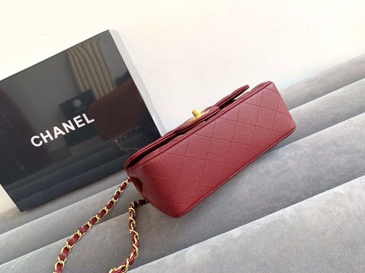 Chanel Classic HandBag Gold Toned Hardware Burgundy For Women 7.8in/20cm