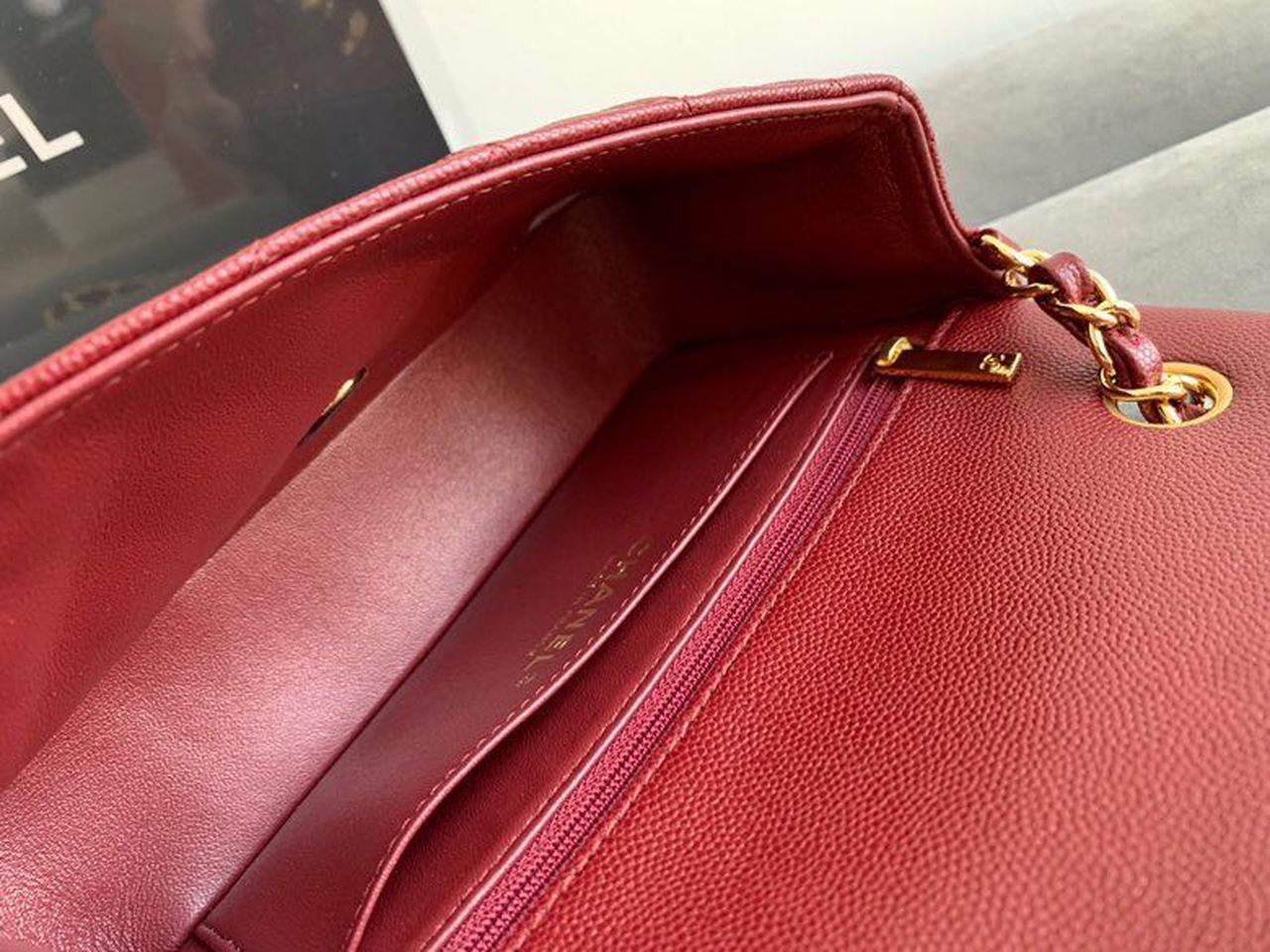 Chanel Classic HandBag Gold Toned Hardware Burgundy For Women 7.8in/20cm