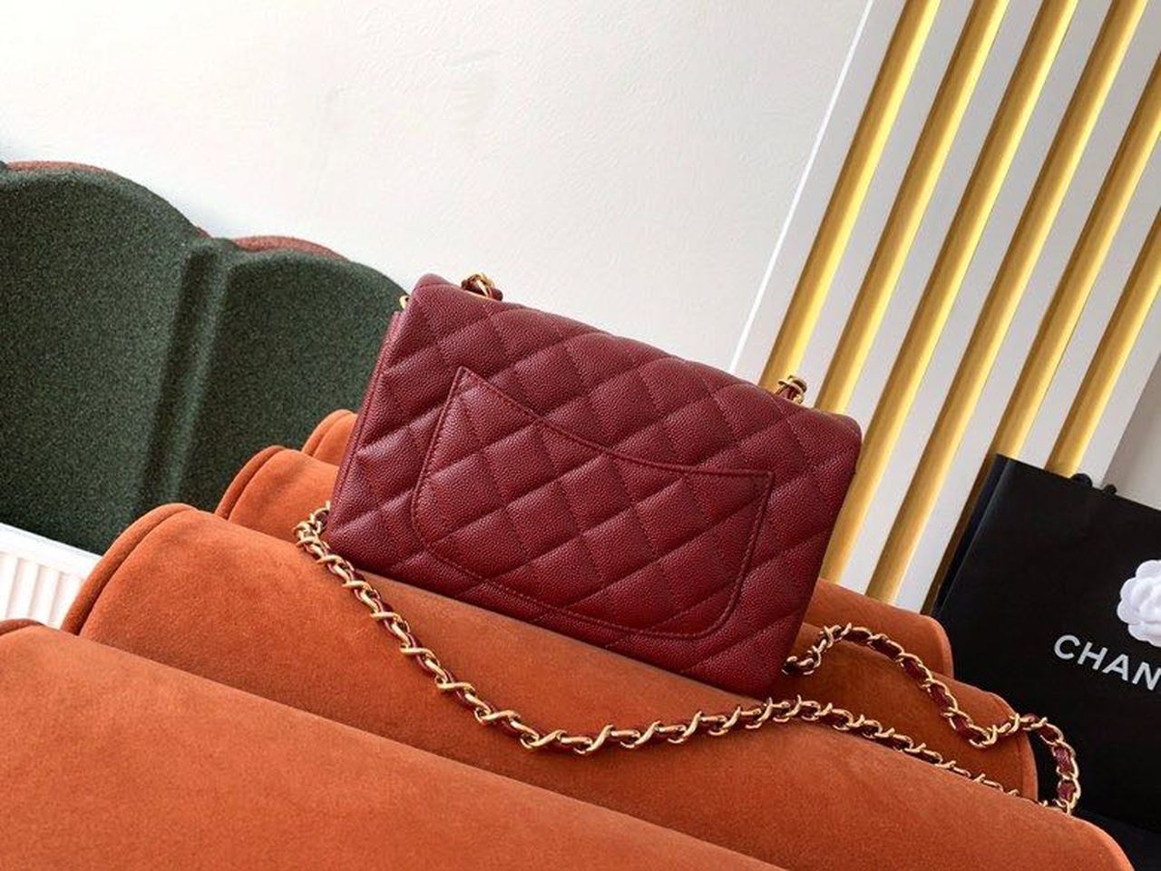 Chanel Classic HandBag Gold Toned Hardware Burgundy For Women 7.8in/20cm