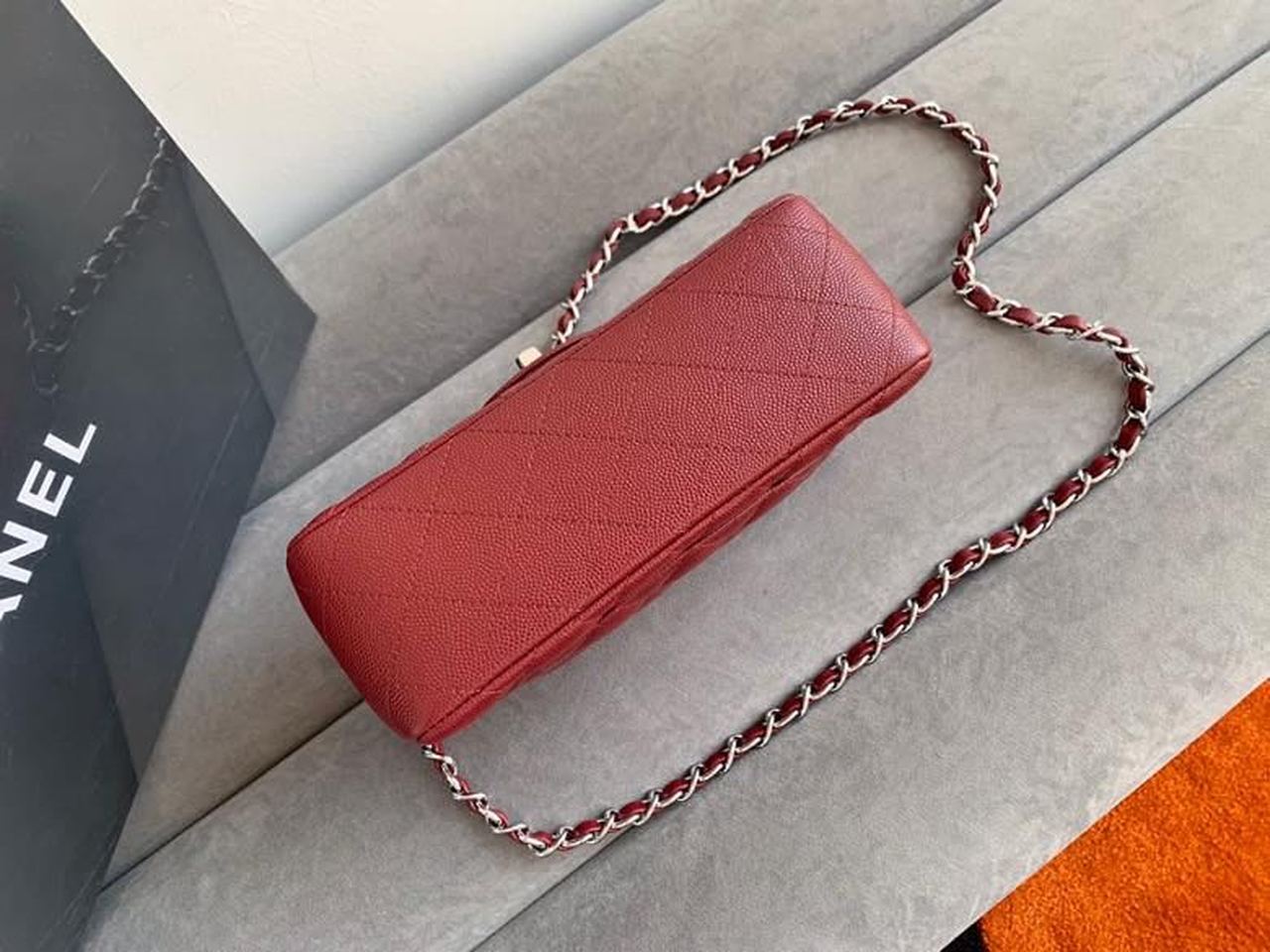 Chanel Classic HandBag Silver Hardware Burgundy For Women 7.8in/20cm