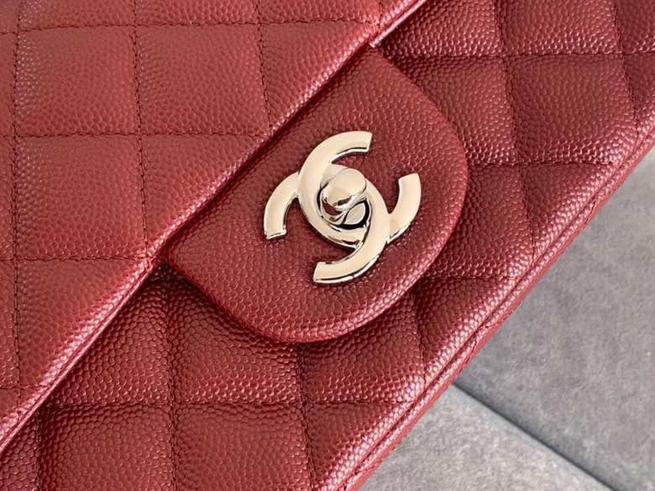 Chanel Classic HandBag Silver Hardware Burgundy For Women 7.8in/20cm