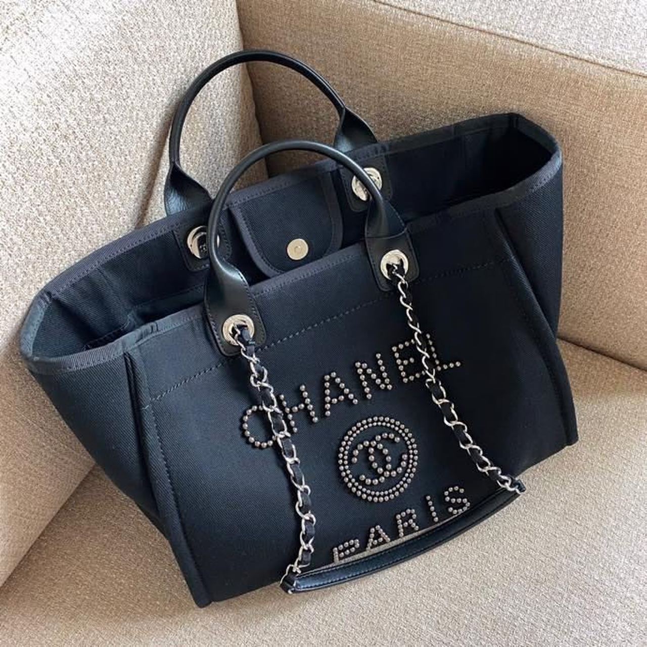 Chanel Large Deauville Pearl Tote Bag Black For Women, Women’s Handbags, Shoulder Bags 15in/38cm A66941
