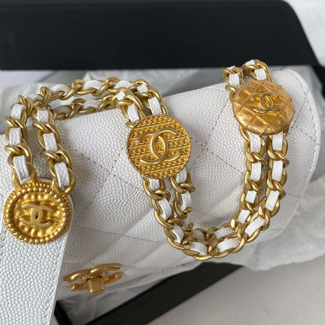 ChanelSmall Flap Bag Gold Hardware White For Women, Women’s Handbags, Shoulder Bags 7.5in/19cm AP2840