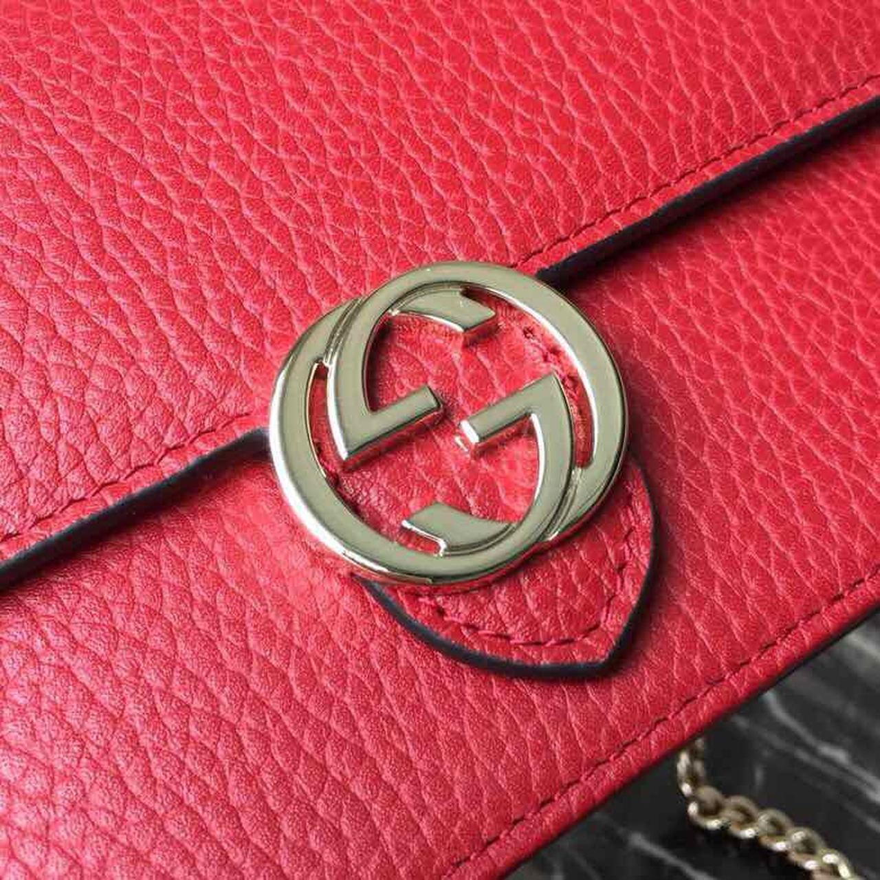 gg Interlocking gg Crossbody Handbag Grained Calfskin Spring/Summer Collection Red For Women 7.5in/19cm gg 510304