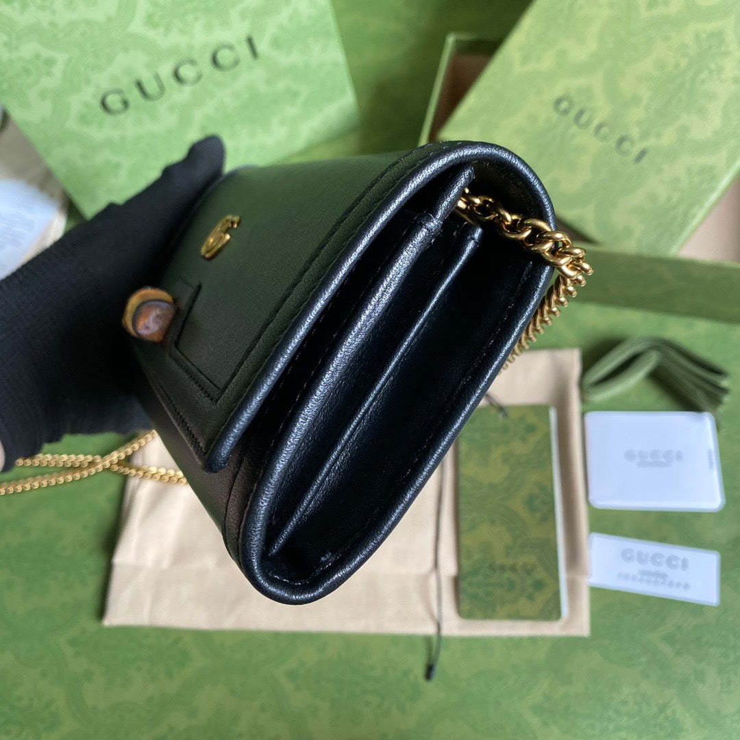gg Diana Chain Wallet With Bamboo Black For Women, Women’s Bags 7.4in/19cm gg 658243 17Q0T 1000