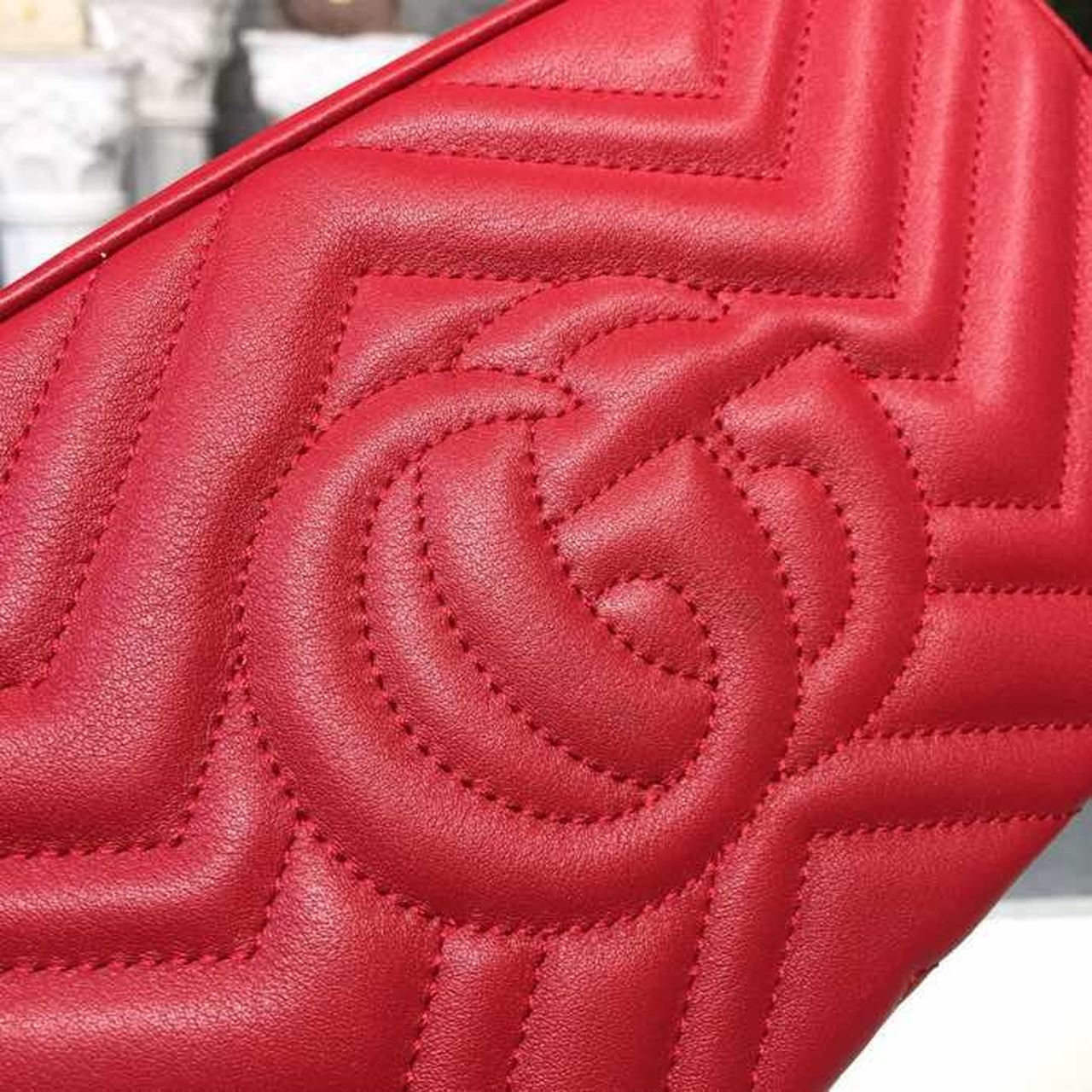 gg Marmont Small Matelassé Shoulder Bag Hibiscus Red Matelassé Chevron For Women 9.5in/24cm gg 447632 DTD1T 6433