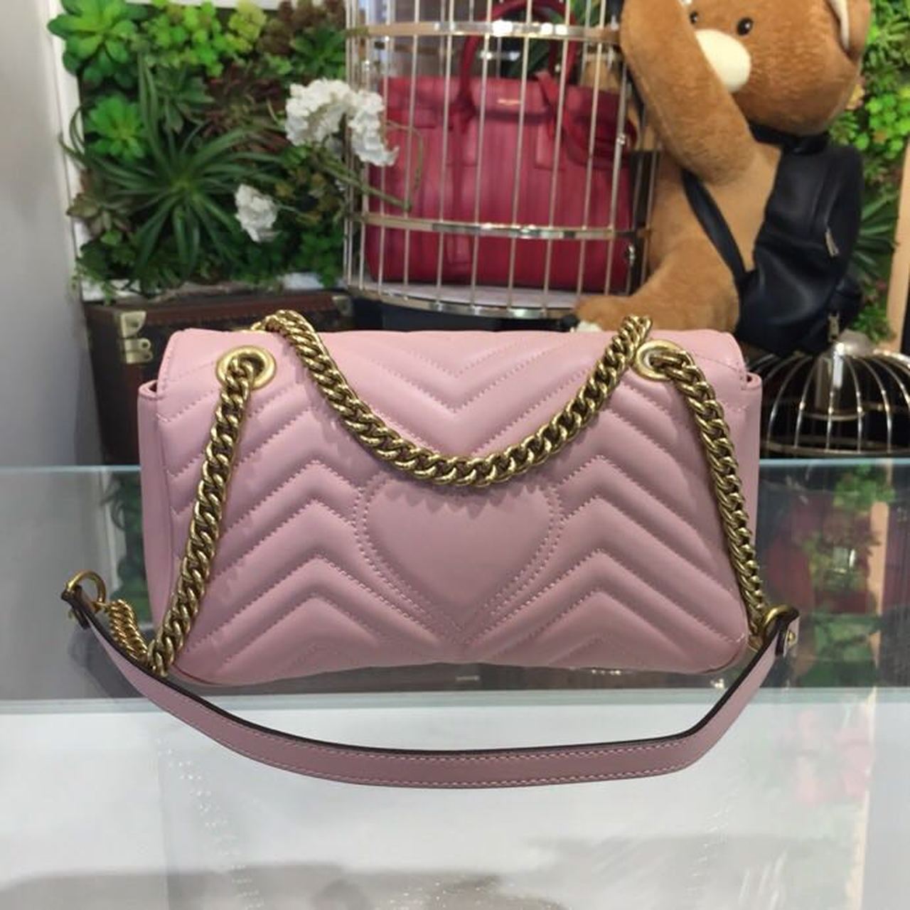 gg Marmont Small Matelassé Shoulder Bag Dusty Pink Matelassé Chevron For Women 10in/26cm gg 443497 DTDIT 5729